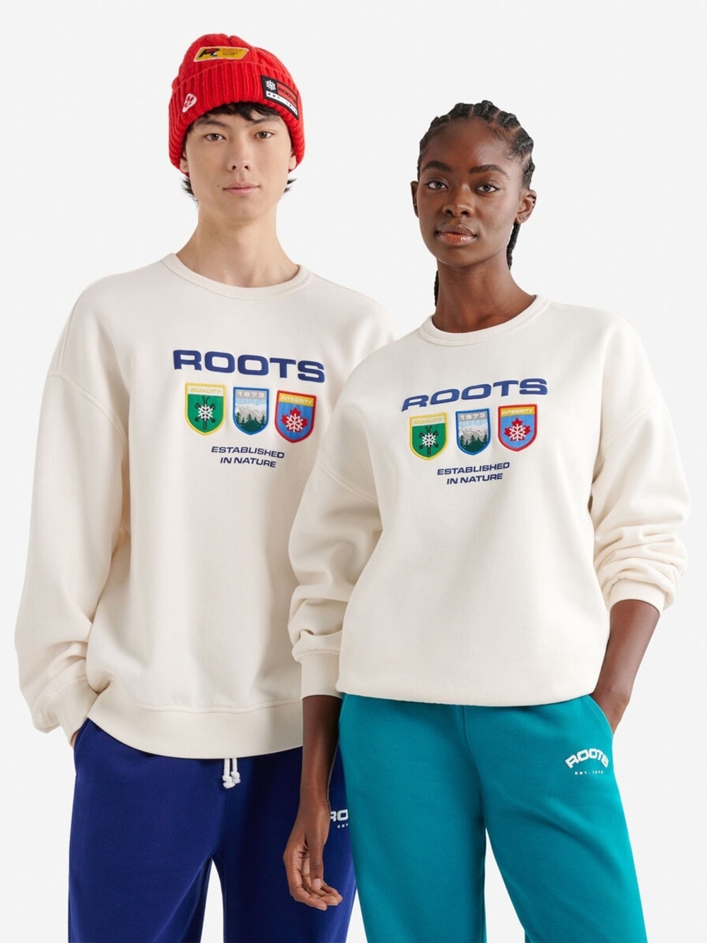 Roots Alpine Goods Cream Logo Crewneck Sweatshirt